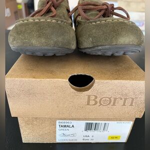 Born Olive Suede Loafers, size 8. NIB
